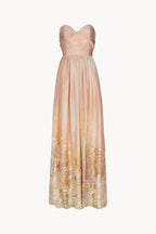 Draped printed dress in smooth chiffon.