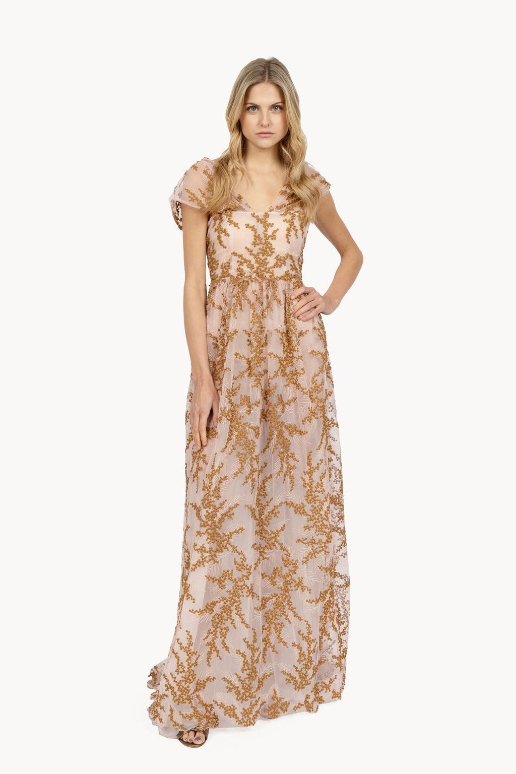 Embroidered tulle evening dress