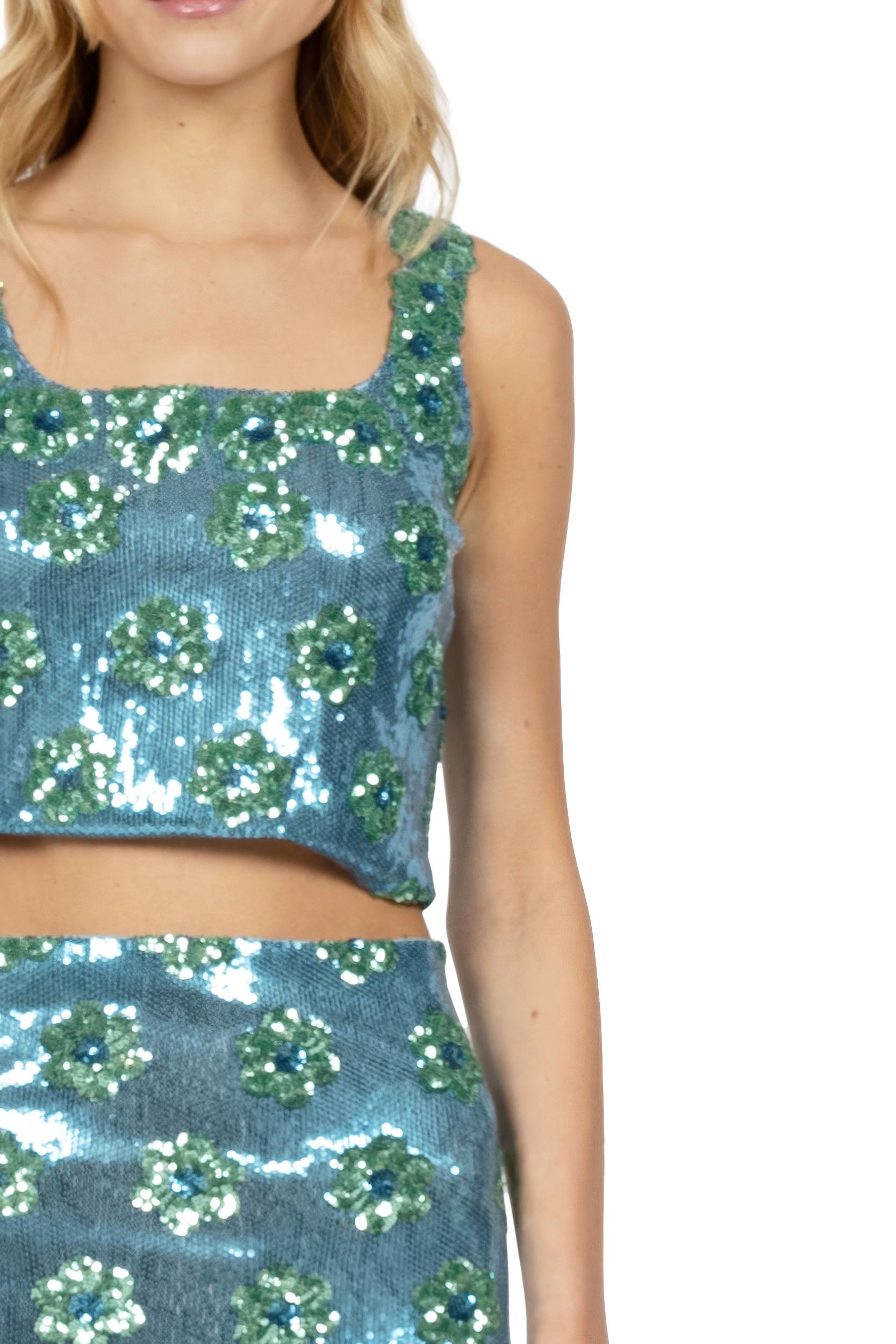 Top con paillettes a margherina blu