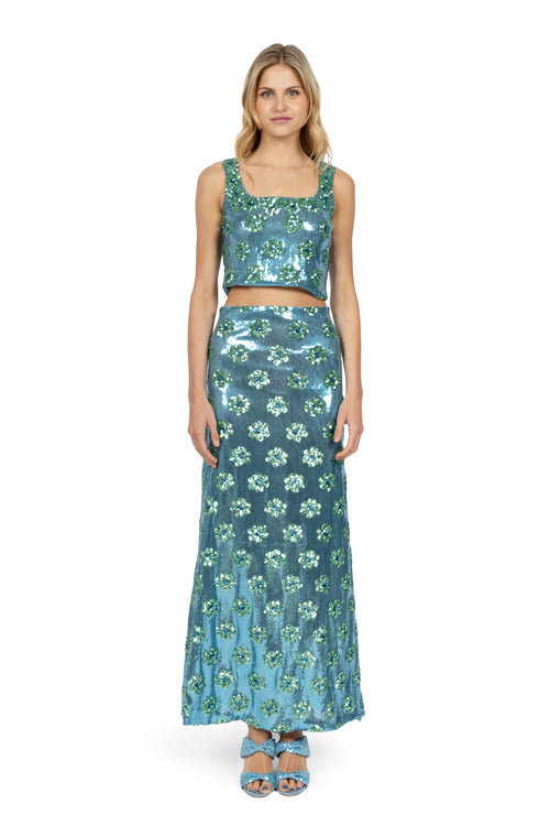 Gonna con paillettes a margherina blu