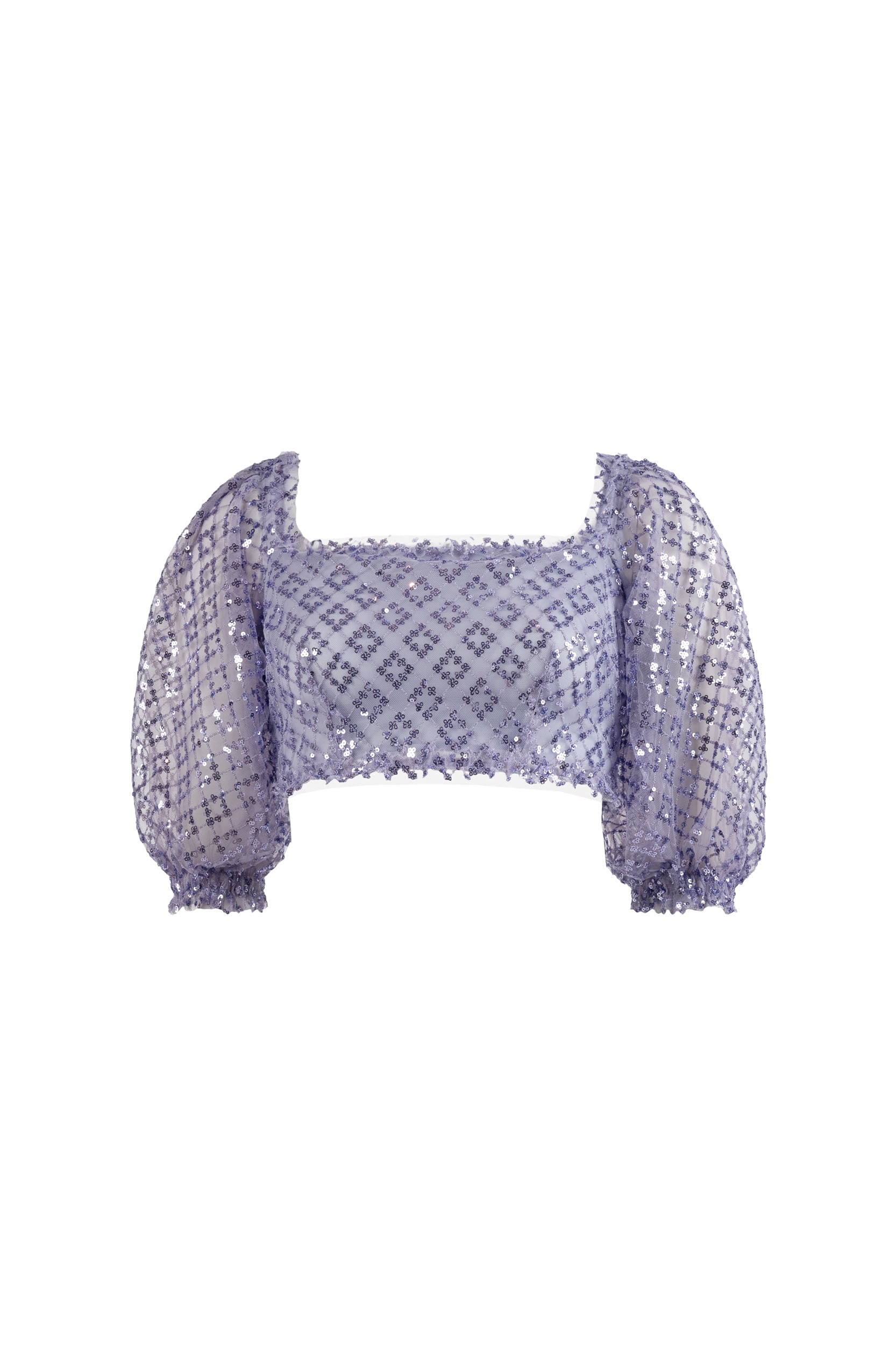 Top corto in tulle ricamato con gelsomino e paillettes