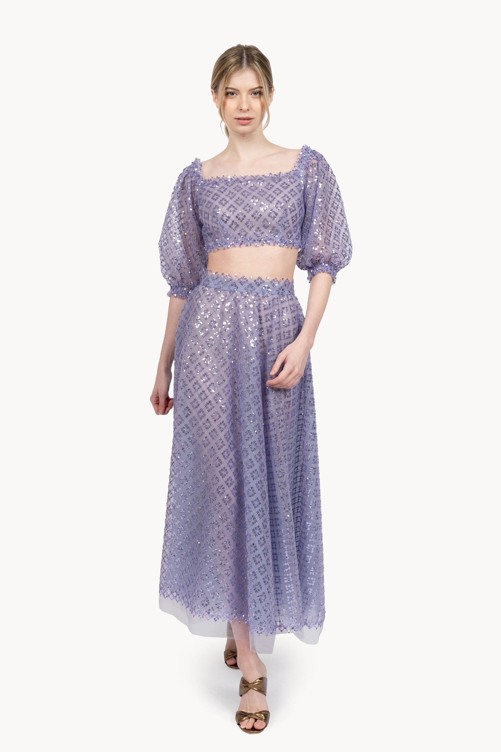Gonna in tulle ricamato con paillettes