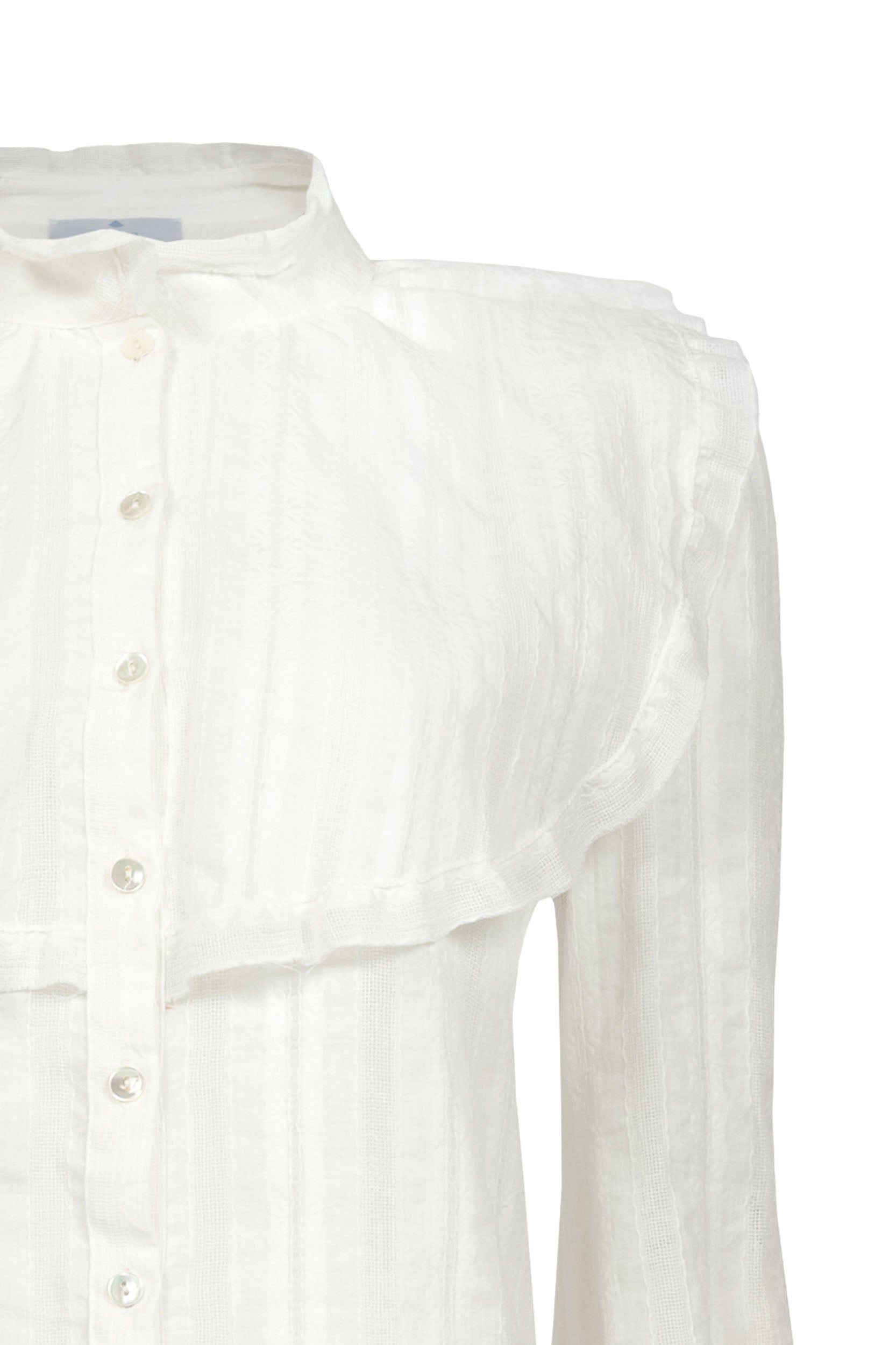 Camicia in cotone con jabot e tessuto strutturato