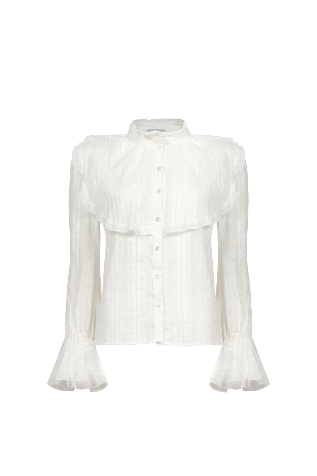 Camicia in cotone con jabot e tessuto strutturato