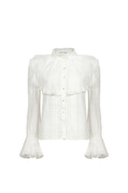 Camicia in cotone con jabot e tessuto strutturato