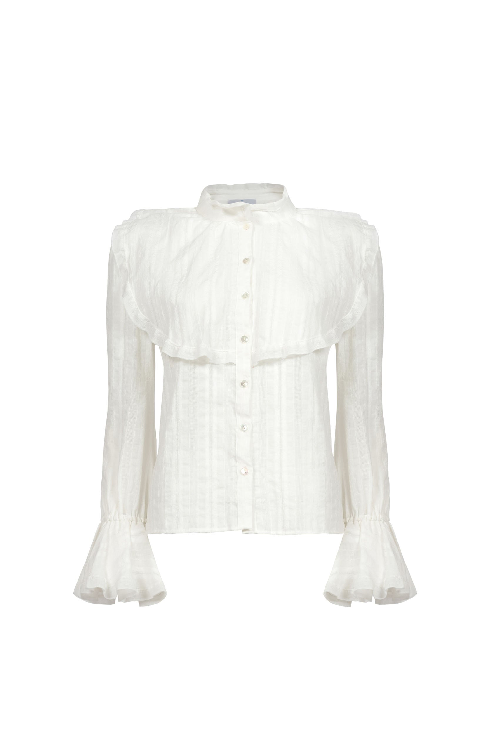 Camicia in cotone con jabot e tessuto strutturato