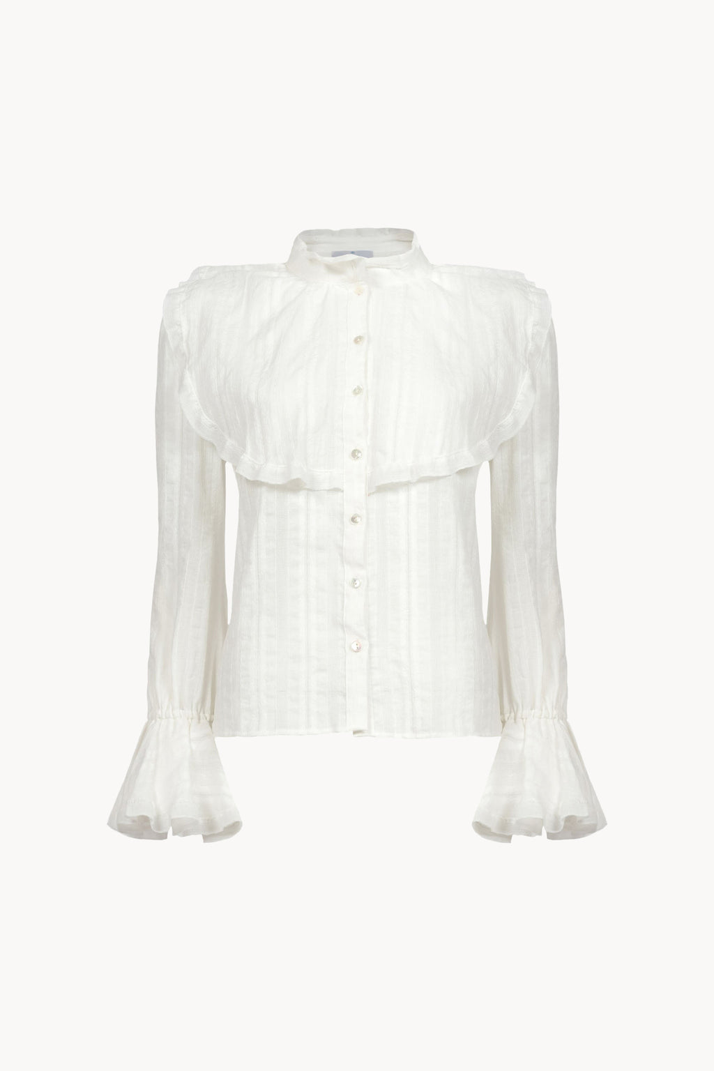 Camicia in cotone con jabot e tessuto strutturato
