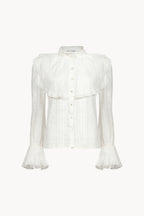 Camicia in cotone con jabot e tessuto strutturato