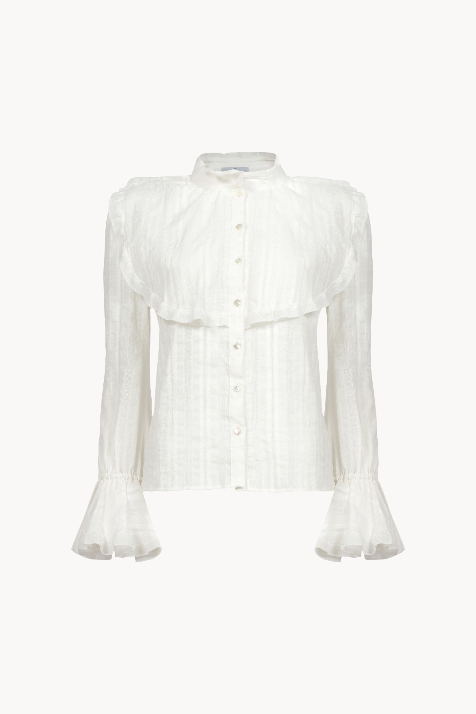 Camicia in cotone con jabot e tessuto strutturato