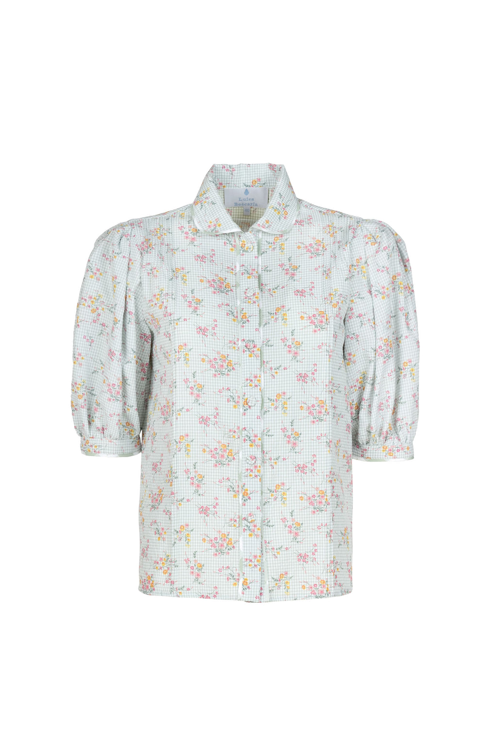 Camicia vichy e floreale con maniche a sbuffo