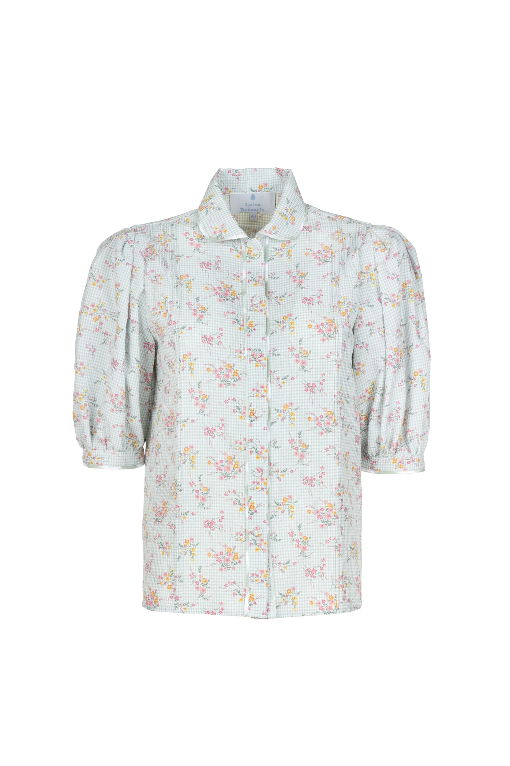 Camicia vichy e floreale con maniche a sbuffo