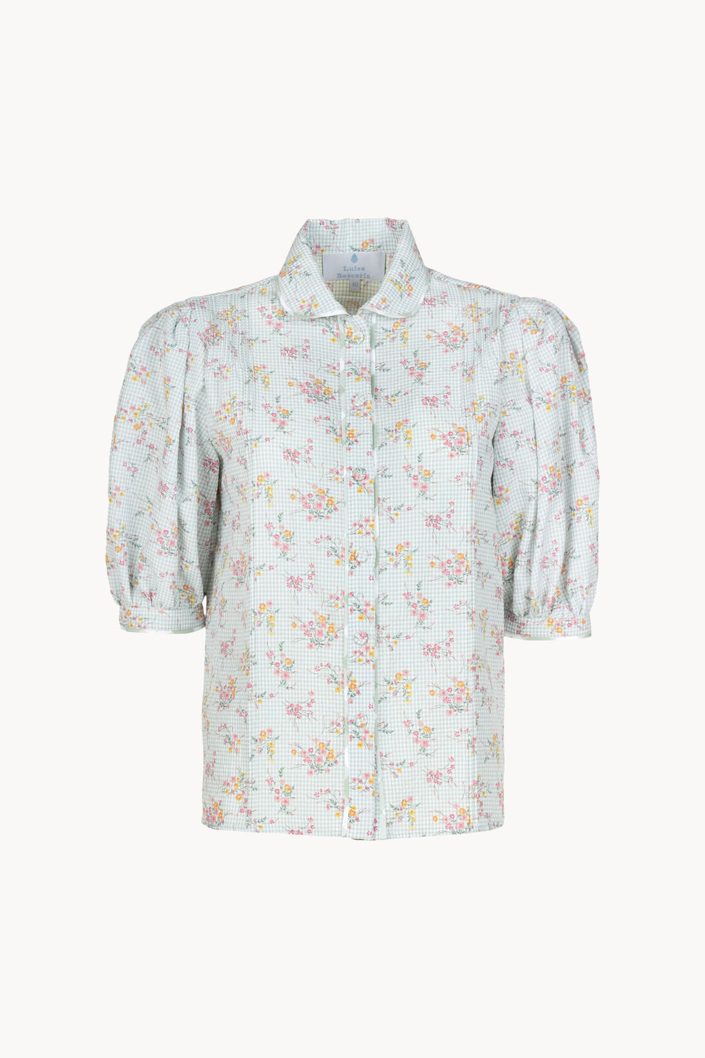 Camicia vichy e floreale con maniche a sbuffo
