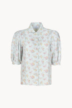 Camicia vichy e floreale con maniche a sbuffo