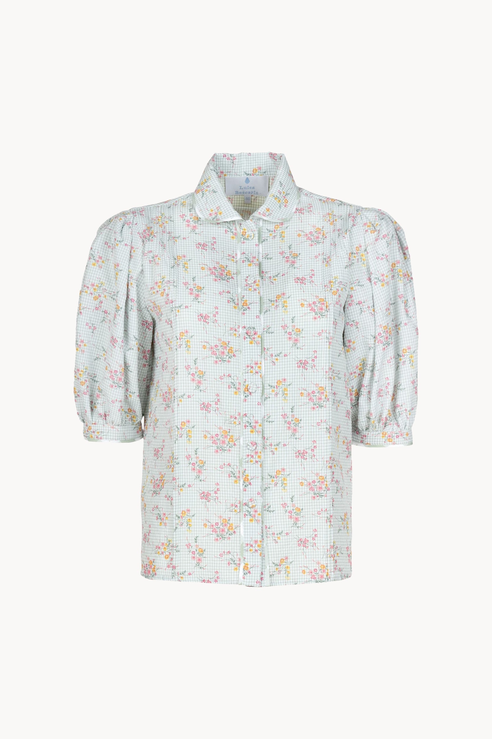 Camicia vichy e floreale con maniche a sbuffo
