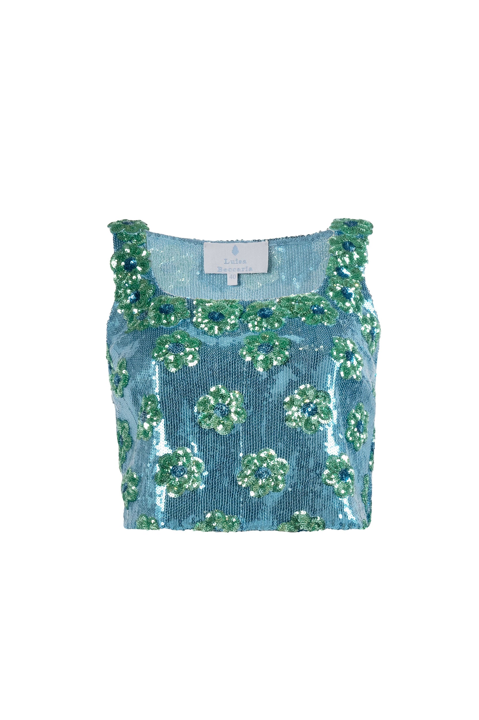 Top con paillettes a margherina blu