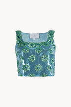 Top con paillettes a margherina blu