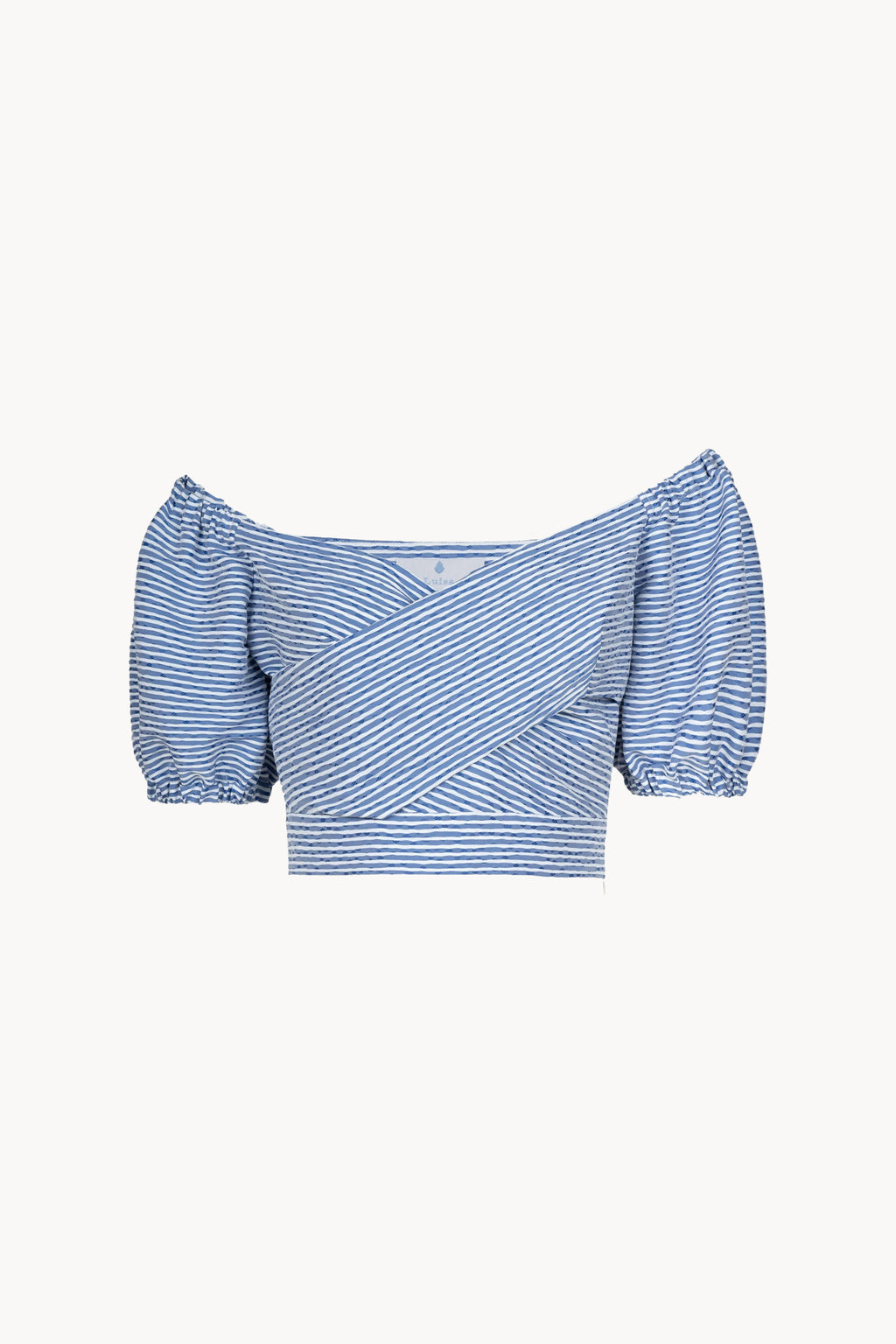 Blue Striped Stretch Cotton Crossover Top