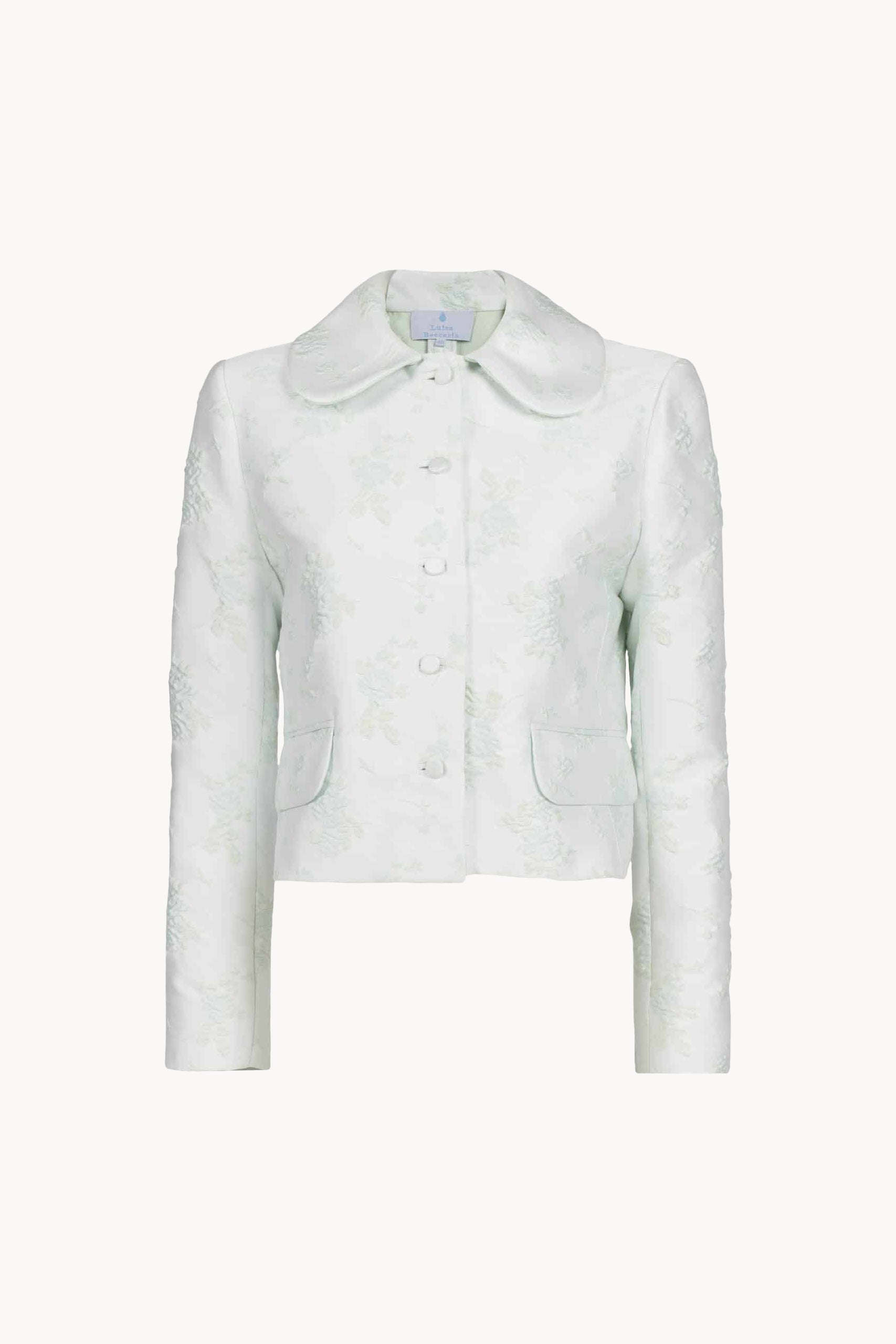 Giacca jacquard floreale con colletto Peter Pan