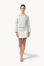 Giacca jacquard floreale con colletto Peter Pan