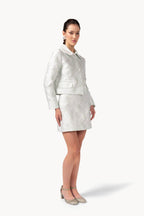 Giacca jacquard floreale con colletto Peter Pan
