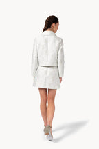 Giacca jacquard floreale con colletto Peter Pan