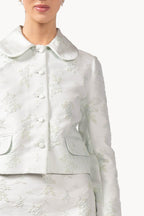 Giacca jacquard floreale con colletto Peter Pan
