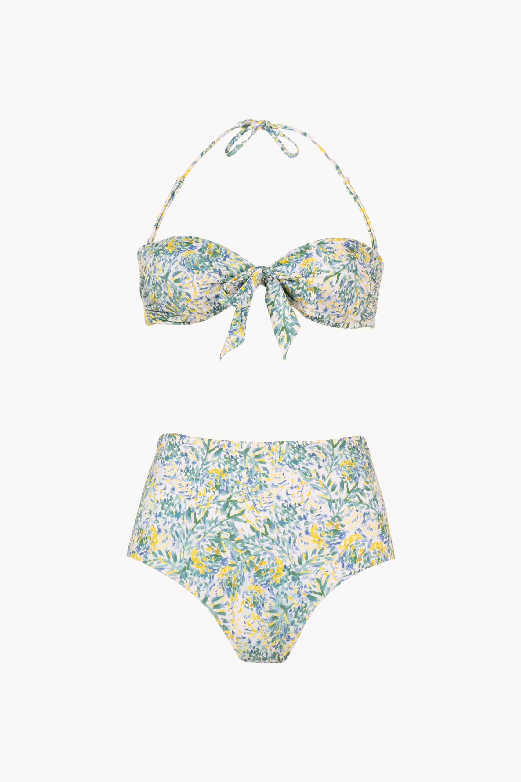 Coral Green Print Bandeau Bikini Set