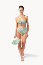 Bikini a fascia con stampa verde corallo
