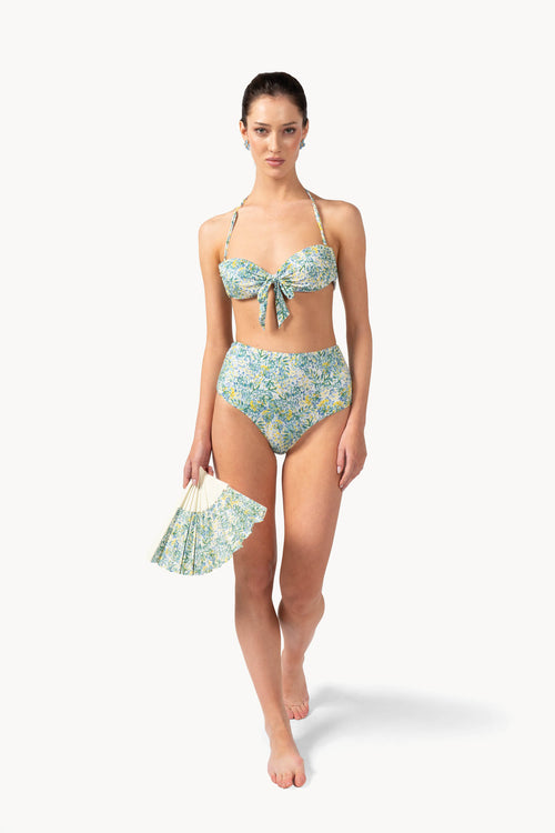 Coral Green Print Bandeau Bikini Set