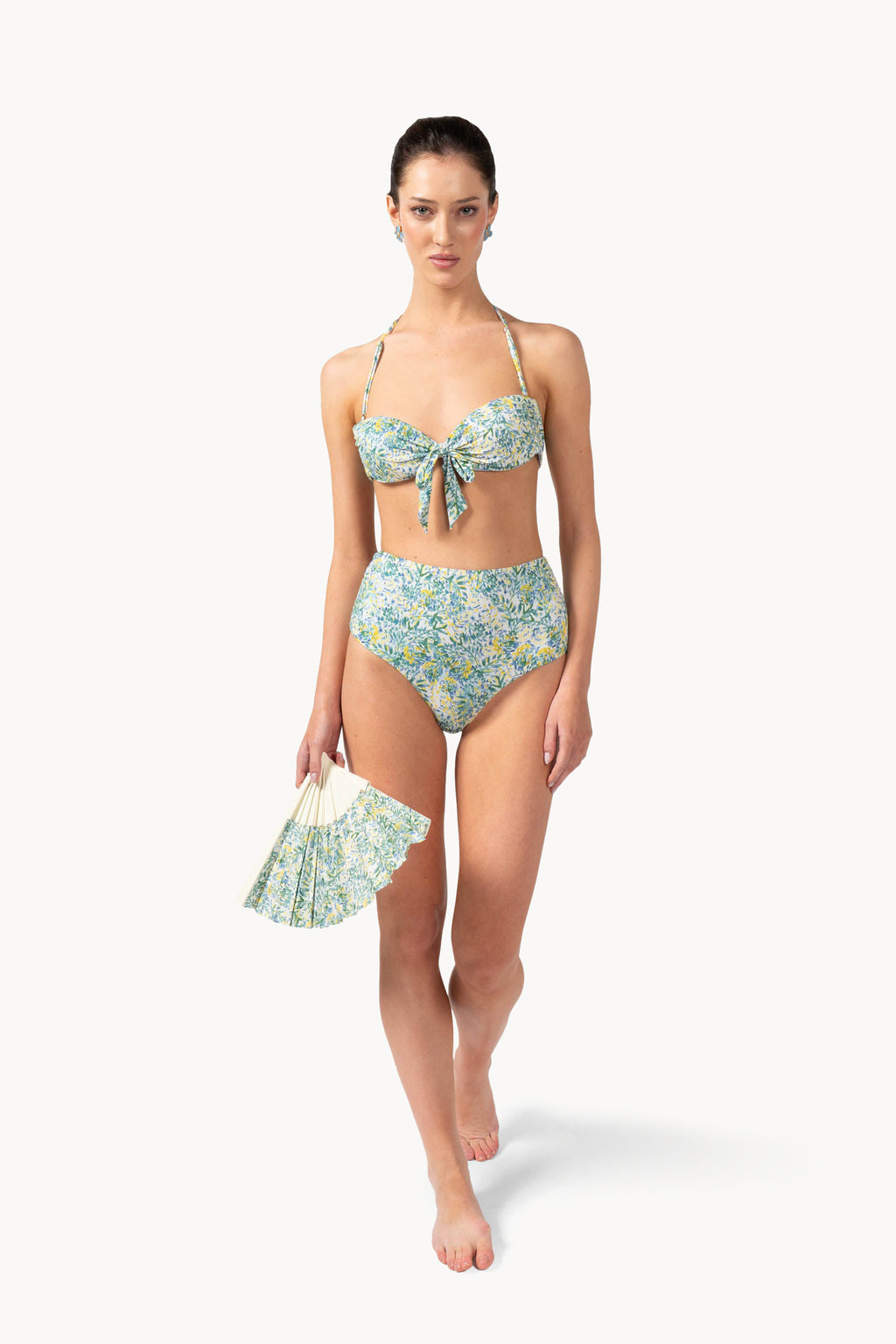 Bikini a fascia con stampa verde corallo