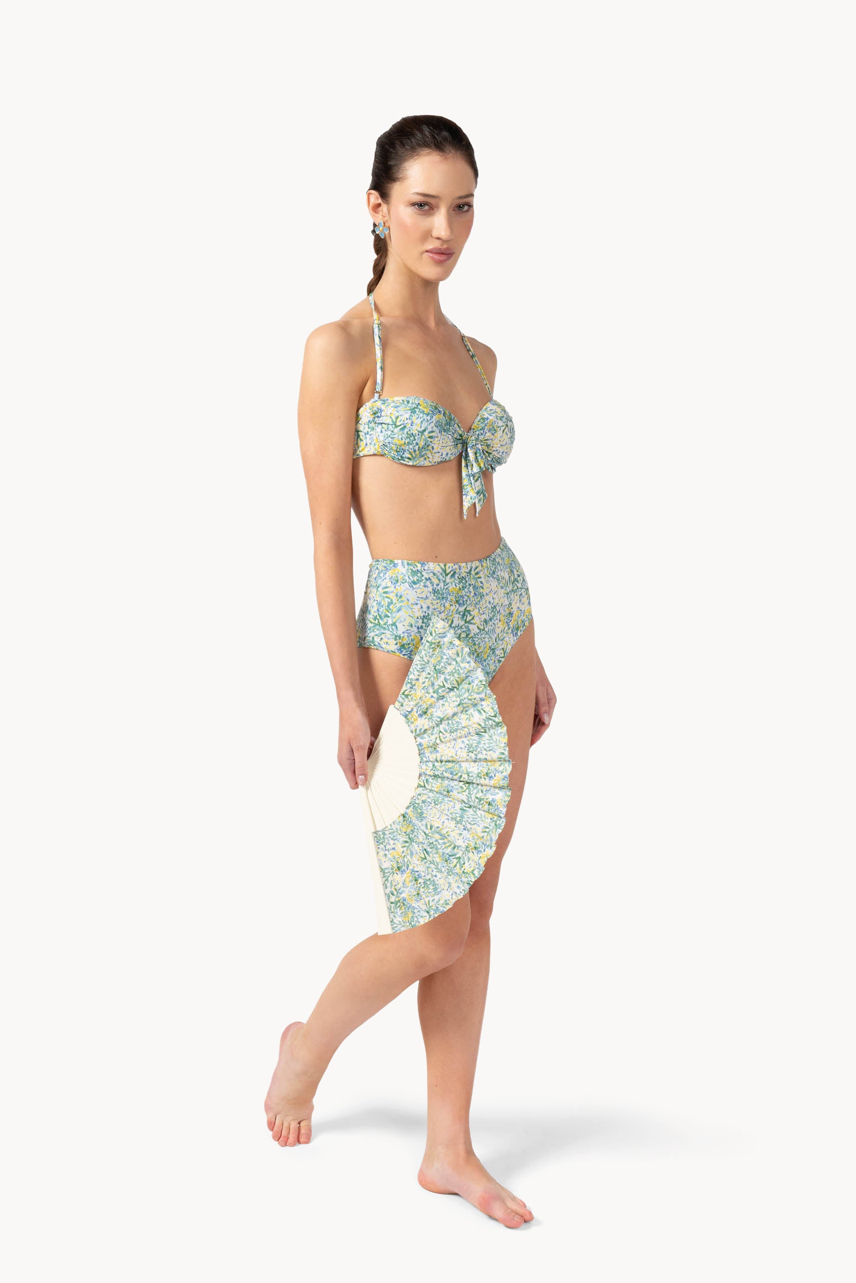 Bikini a fascia con stampa verde corallo