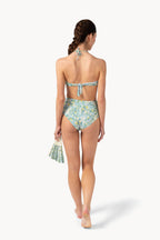 Bikini a fascia con stampa verde corallo