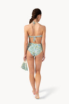 Bikini a fascia con stampa verde corallo