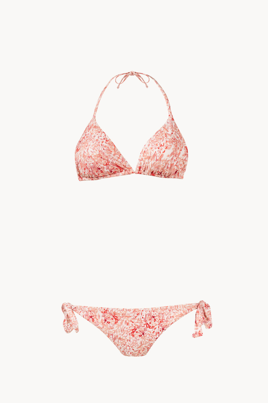 Set bikini a triangolo stampato rosa corallo