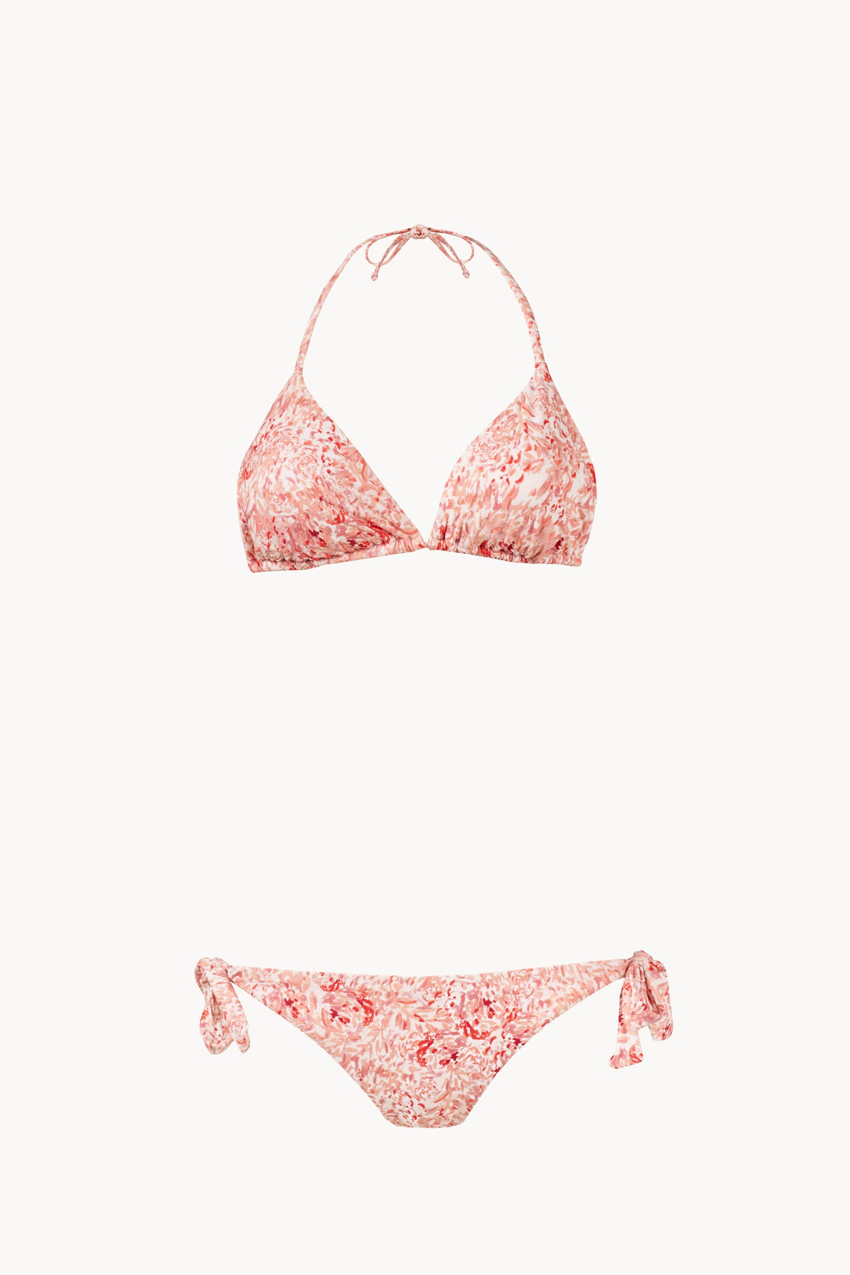Set bikini a triangolo stampato rosa corallo