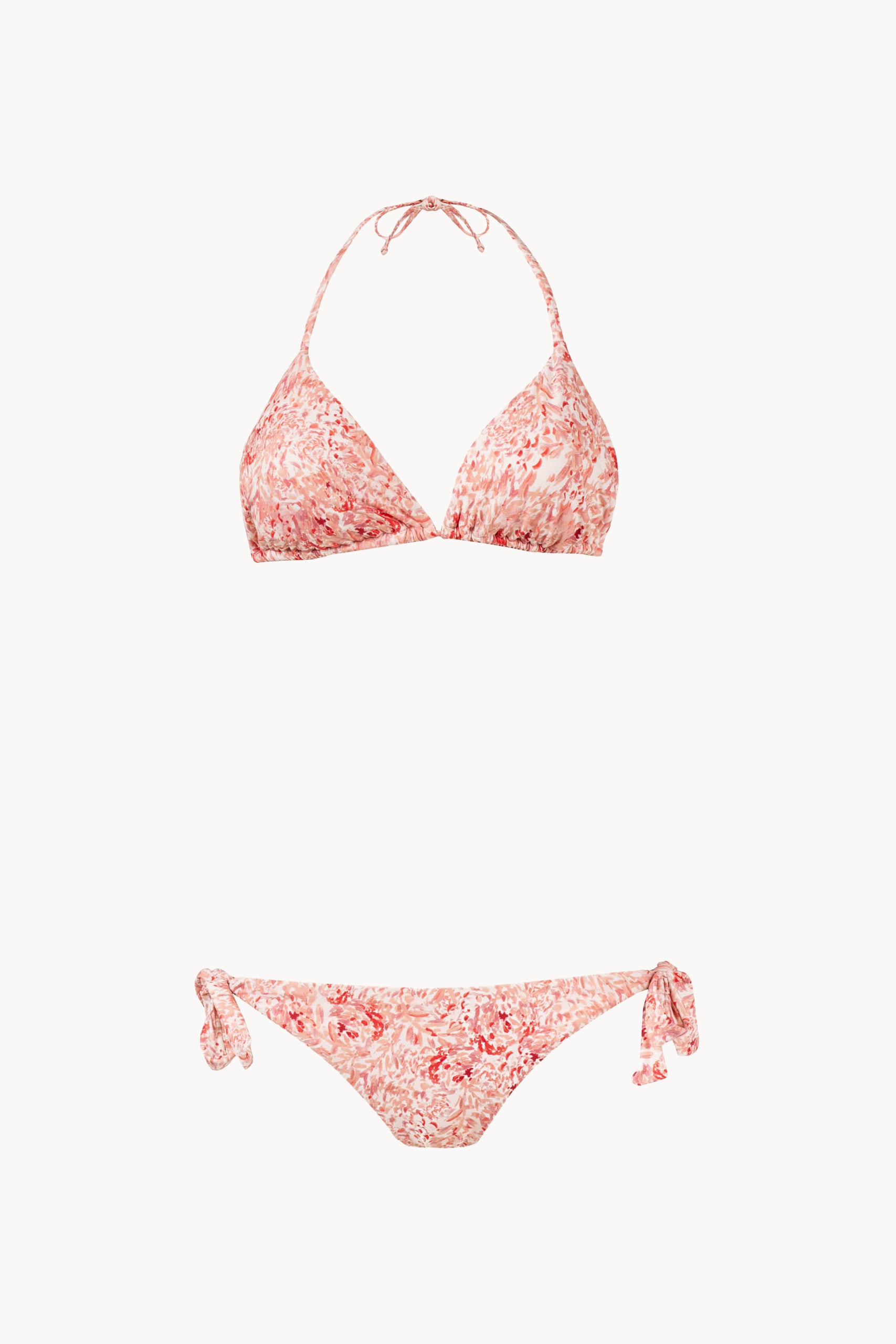 Coral Pink Printed Triangle Bikini Set