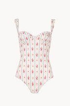 Costume intero con fantasia floreale e a righe