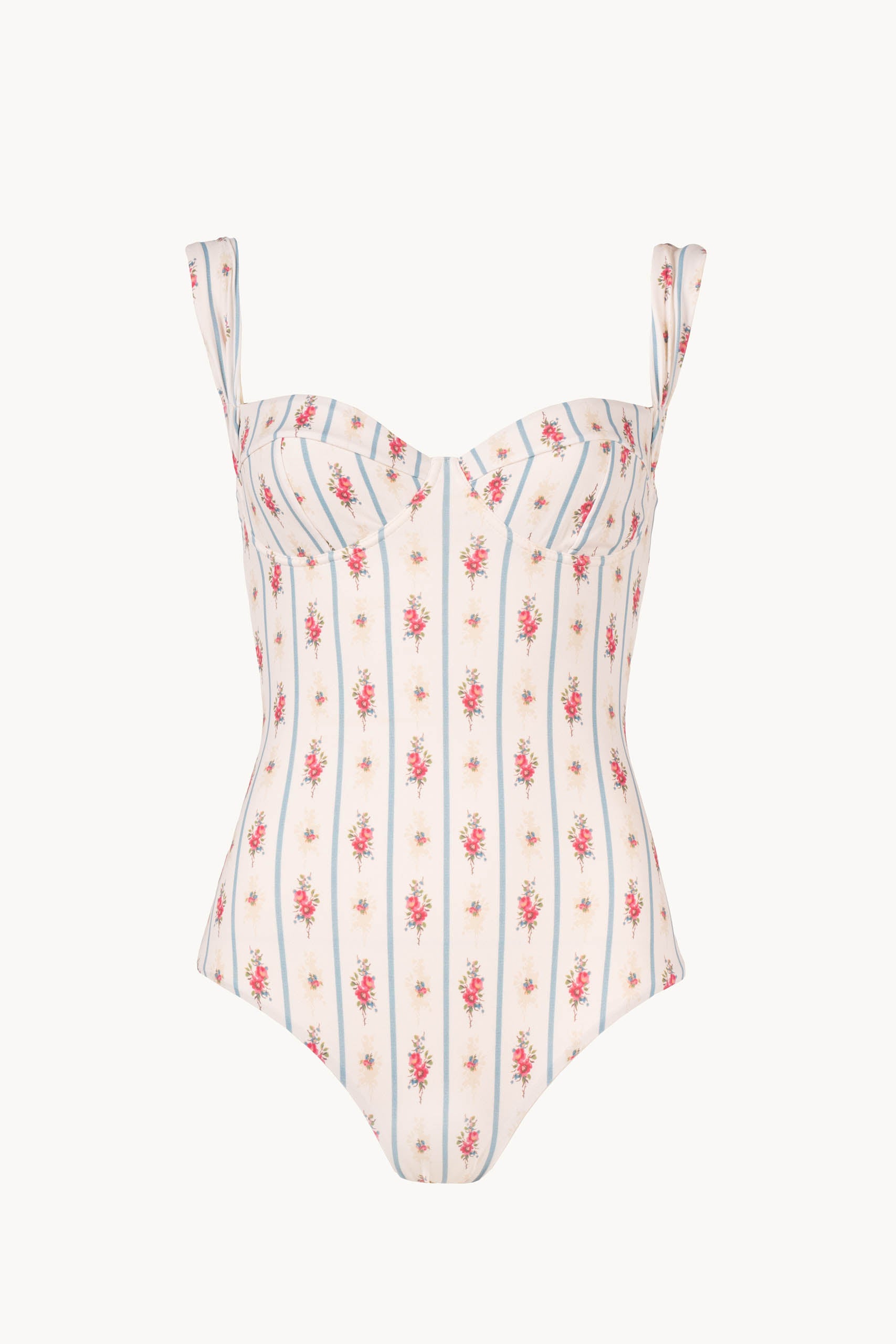 One-Piece Swimsuit With Floral And Striped