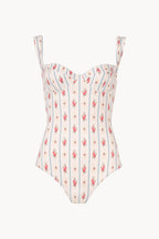 Costume intero con fantasia floreale e a righe