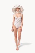 Costume intero con fantasia floreale e a righe