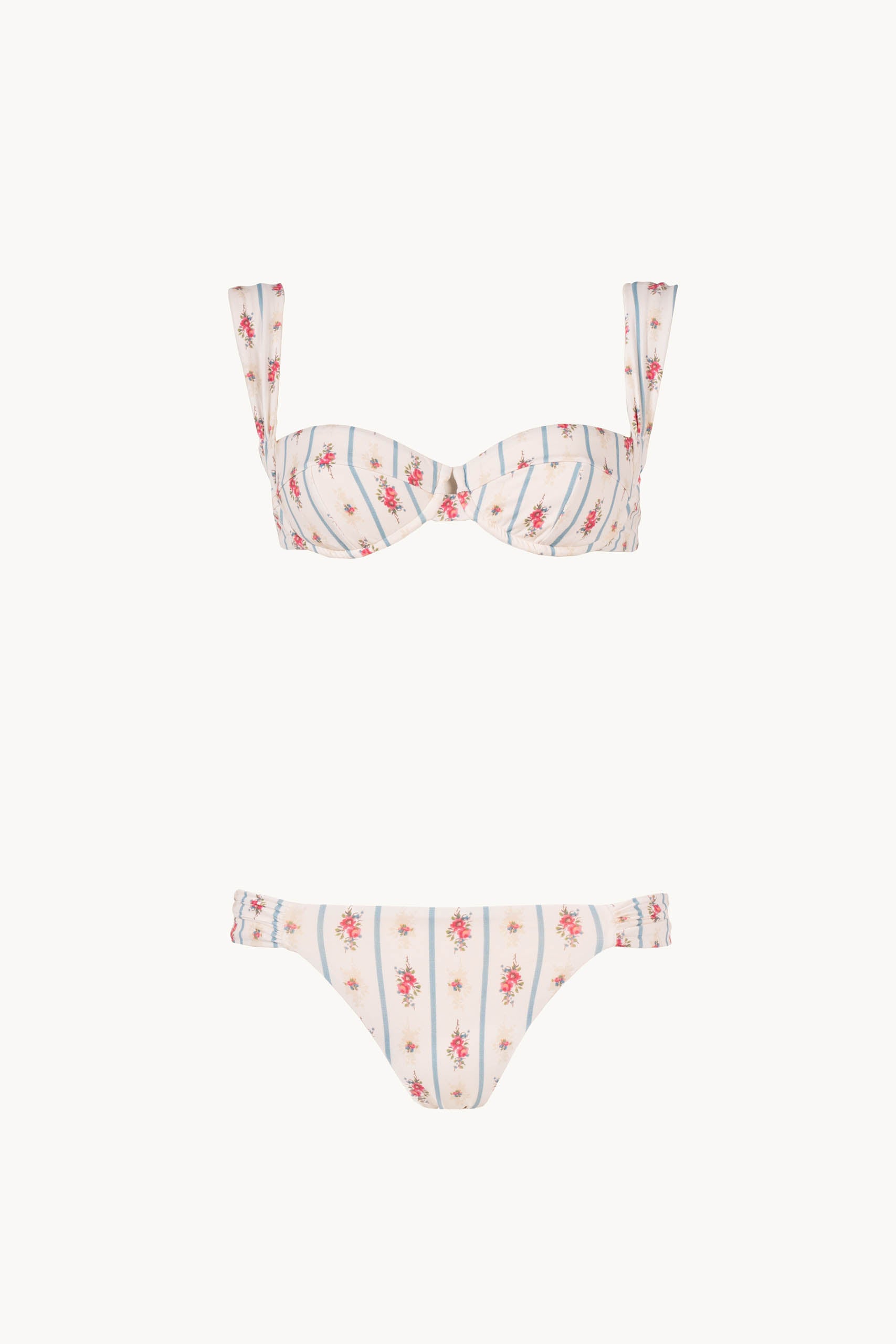 Set bikini due pezzi con fantasia floreale e a righe