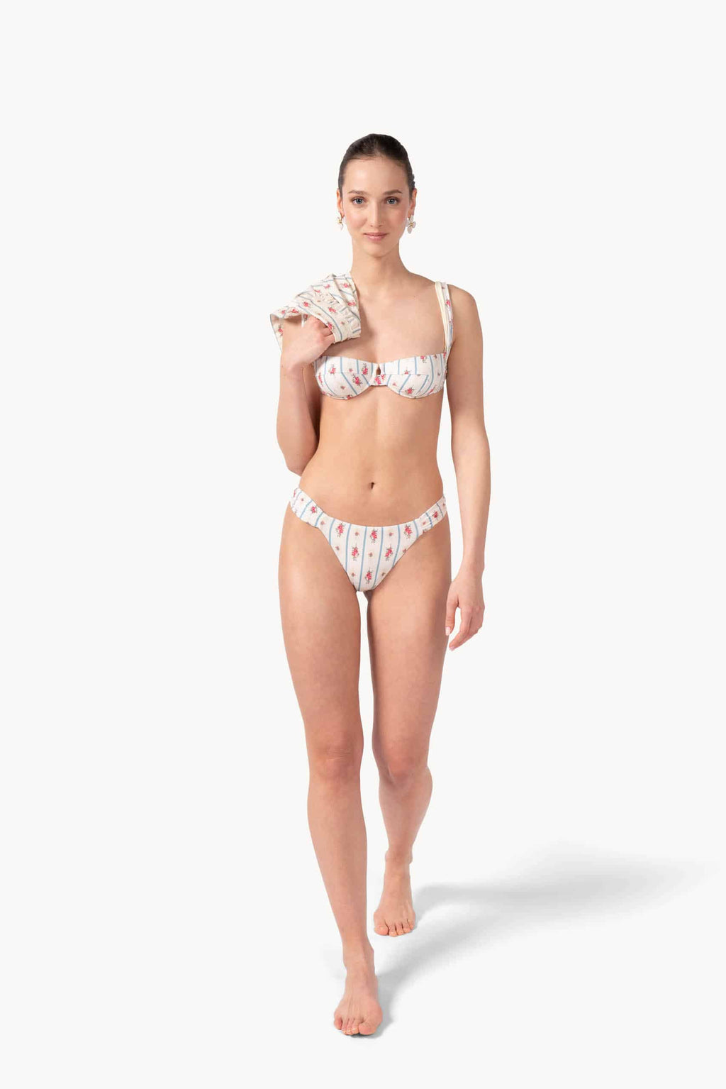 Set bikini due pezzi con fantasia floreale e a righe