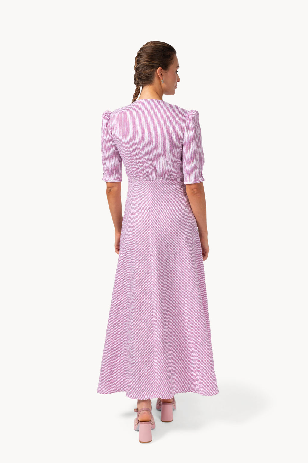 Cyclamen Striped Stretch Cotton Bottoncino Dress