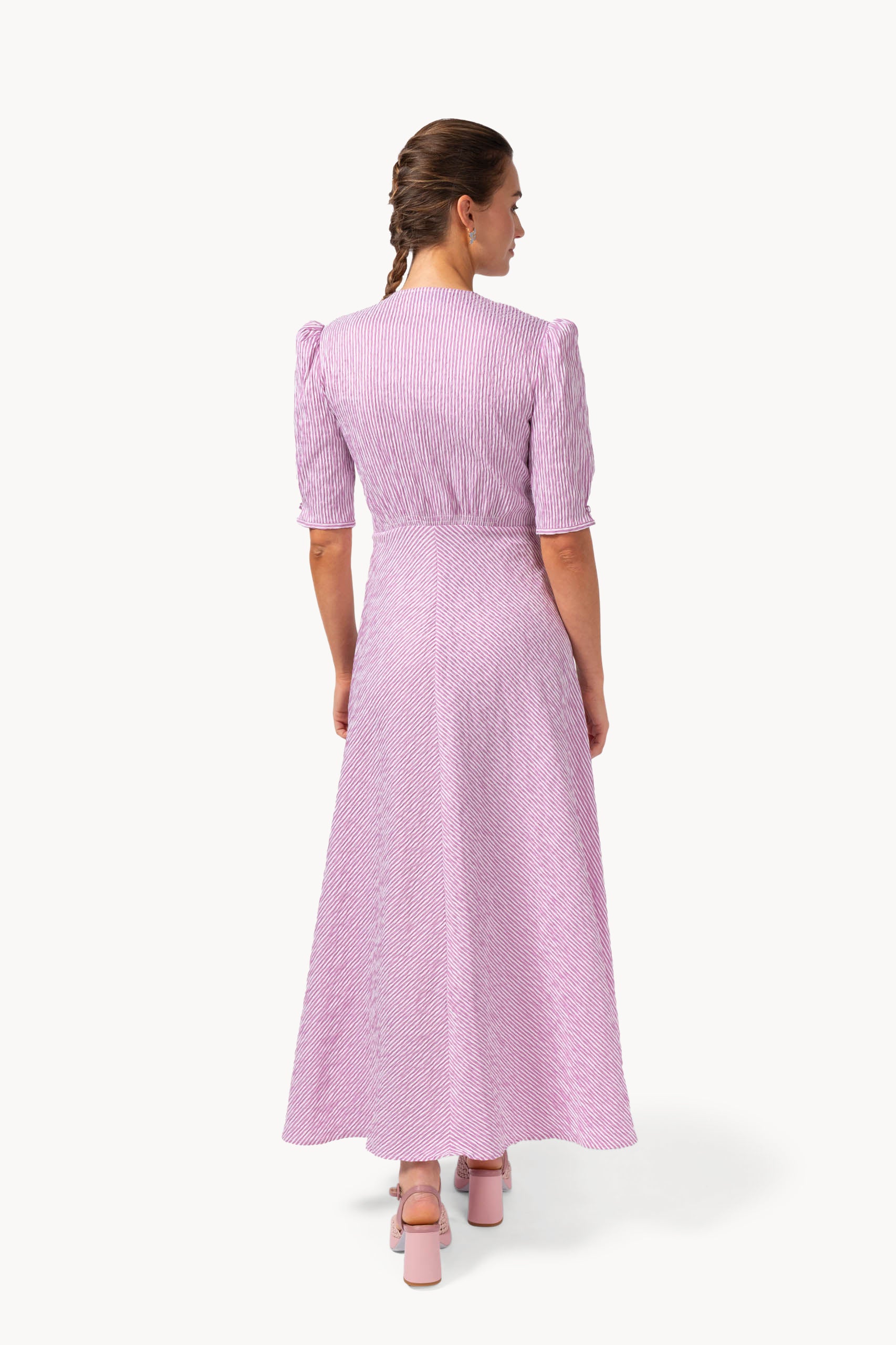 Cyclamen Striped Stretch Cotton Bottoncino Dress