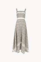 Abito in cotone jacquard con inserto in pizzo