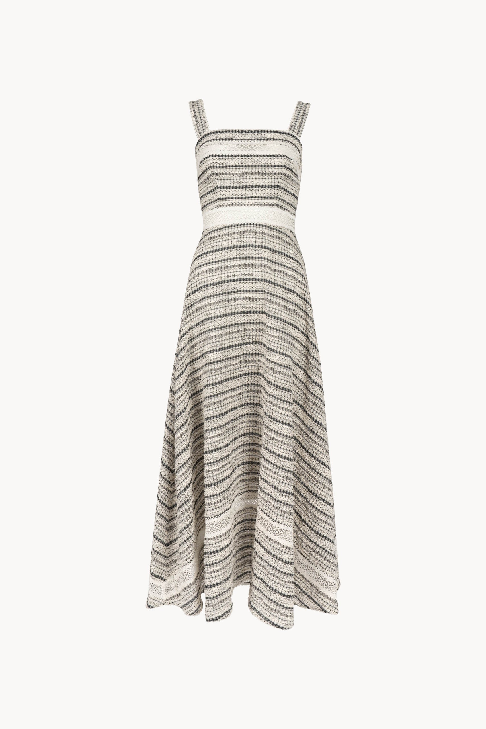 Abito in cotone jacquard con inserto in pizzo