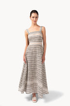 Abito in cotone jacquard con inserto in pizzo