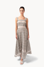 Abito in cotone jacquard con inserto in pizzo