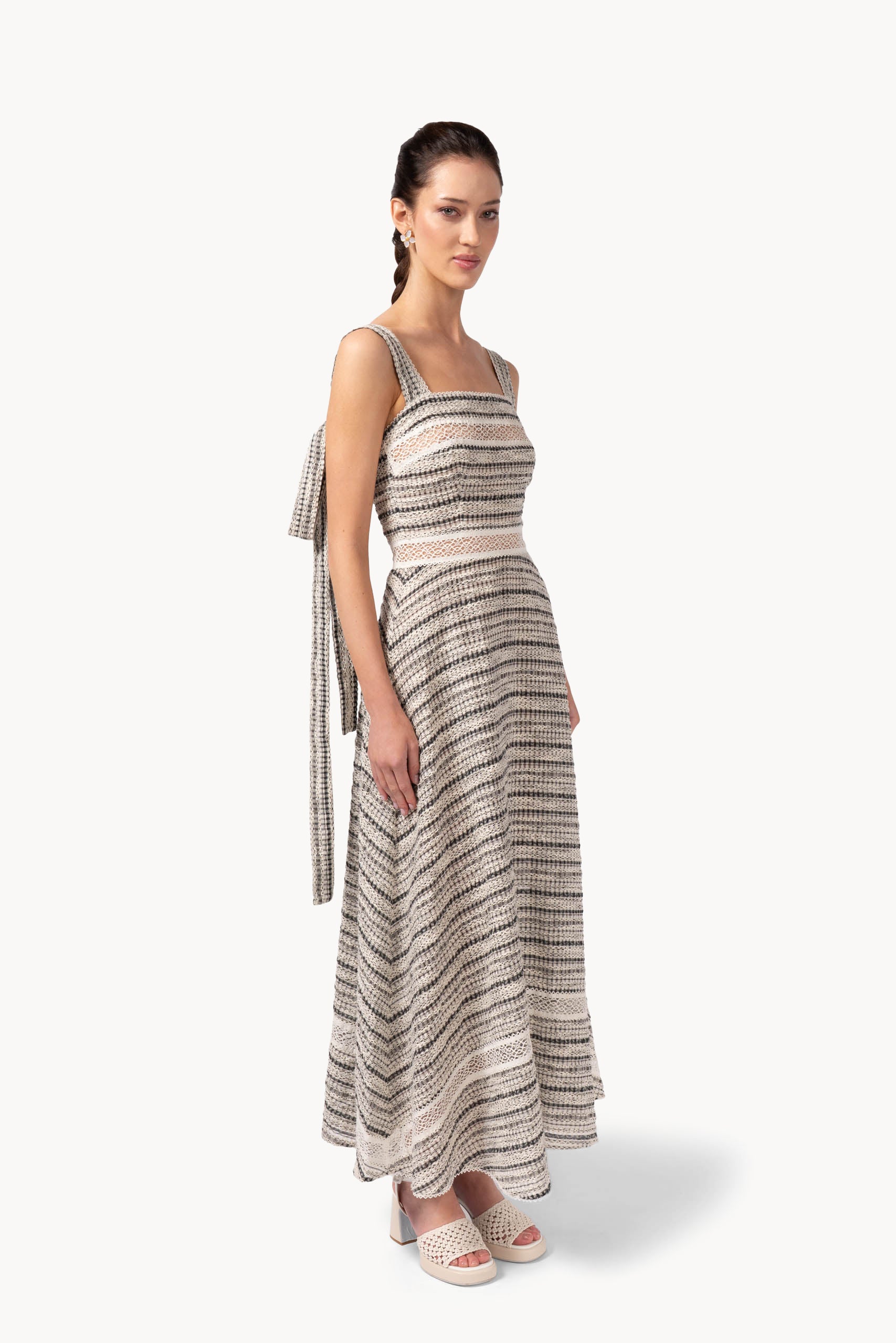 Abito in cotone jacquard con inserto in pizzo