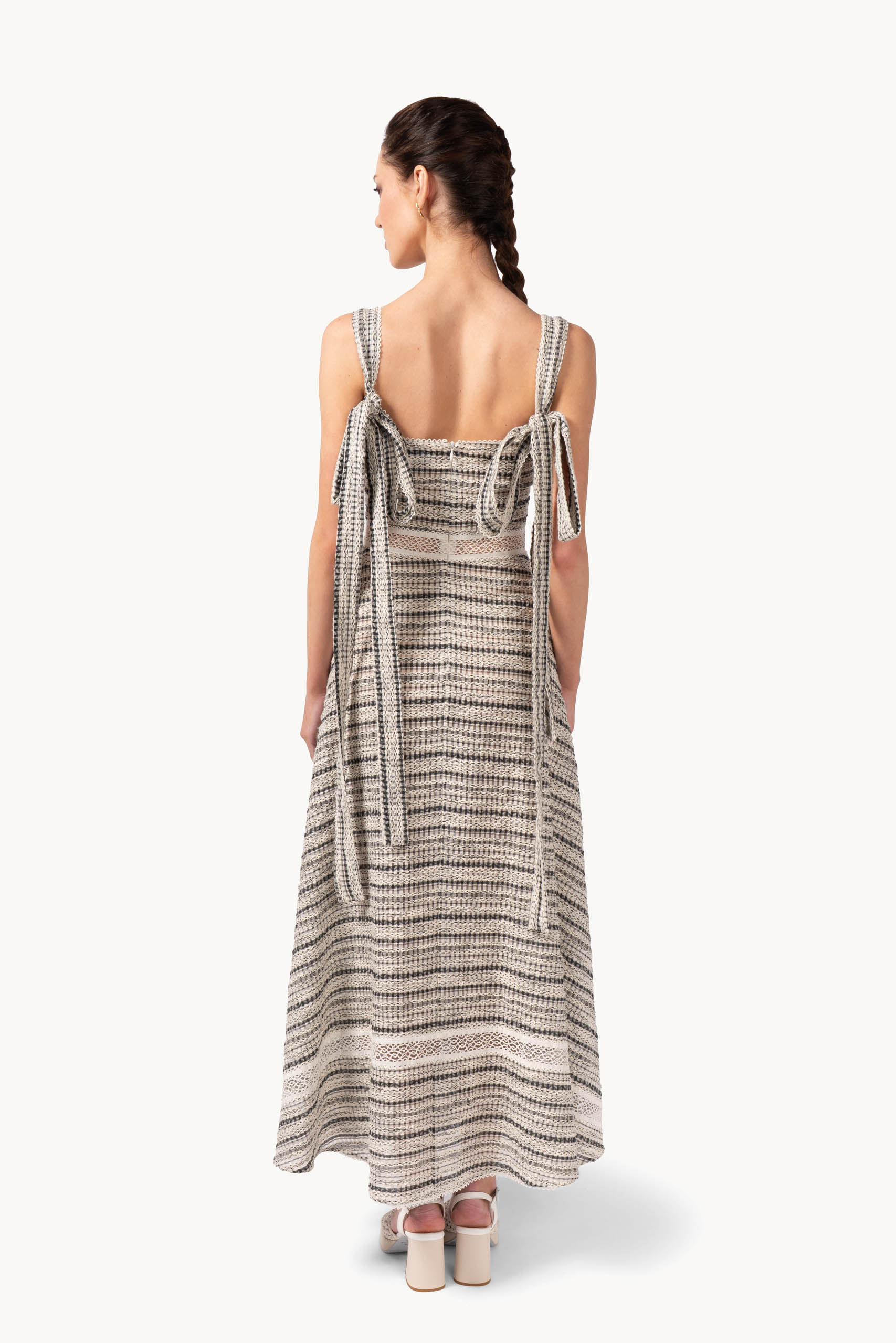 Abito in cotone jacquard con inserto in pizzo